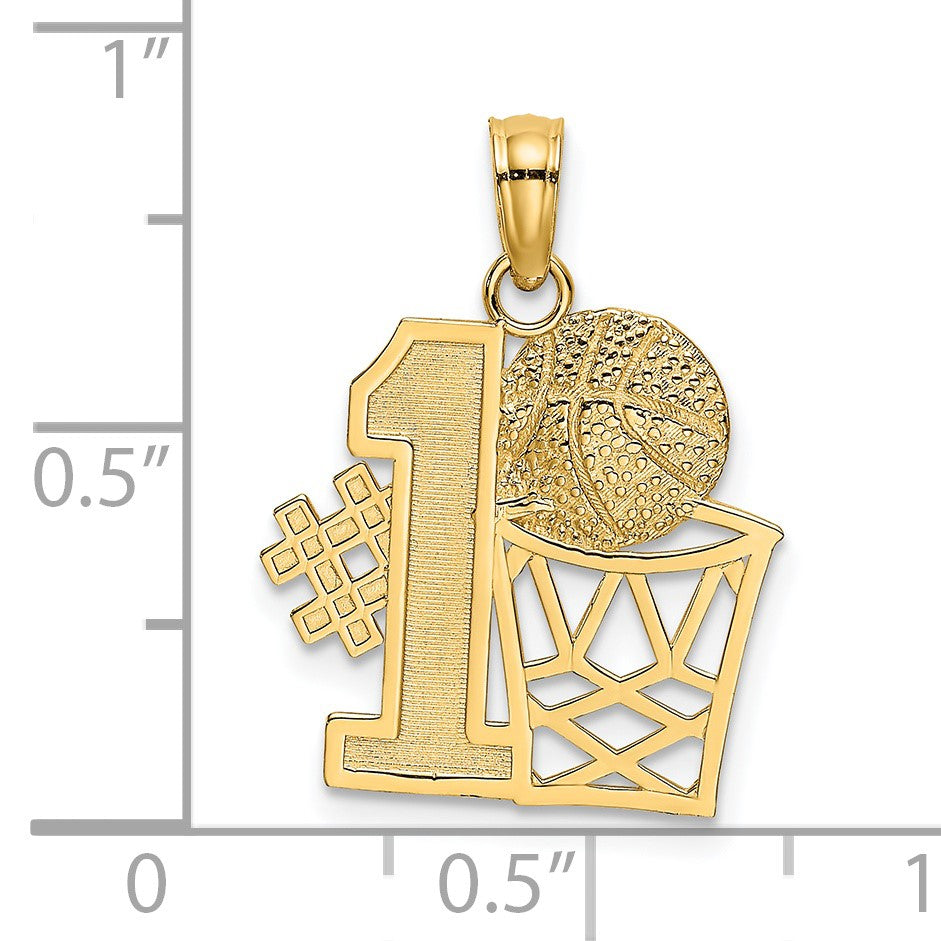 14K #1 Basketball with Hoop Charm