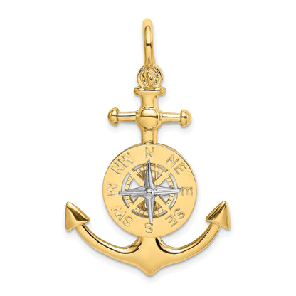 14K Two-tone 3-D Anchor with Compass and Rhodium Needle Charm