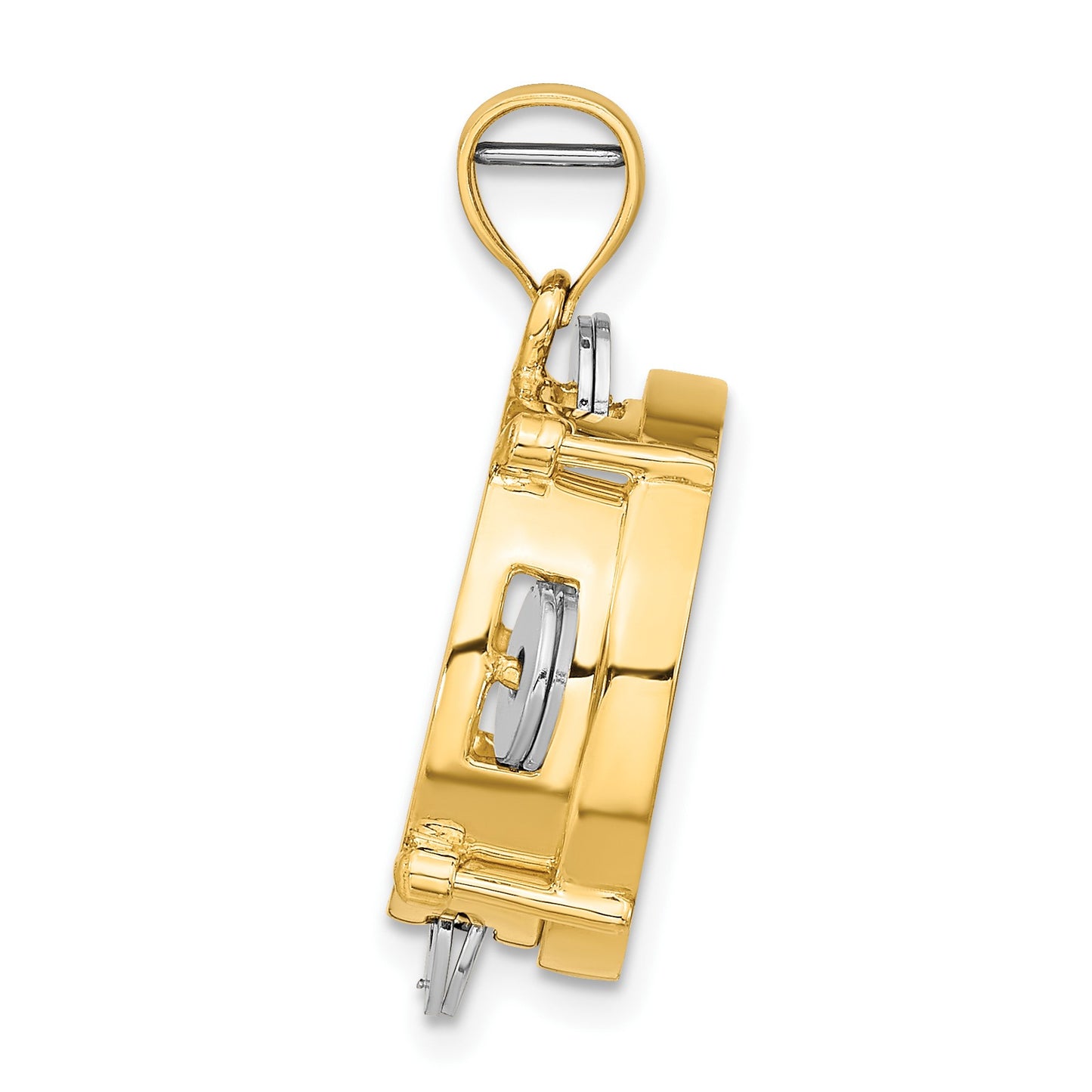 14K Two-tone 3-D Tambourine with Moveable Jingles Mother of Pearl Charm