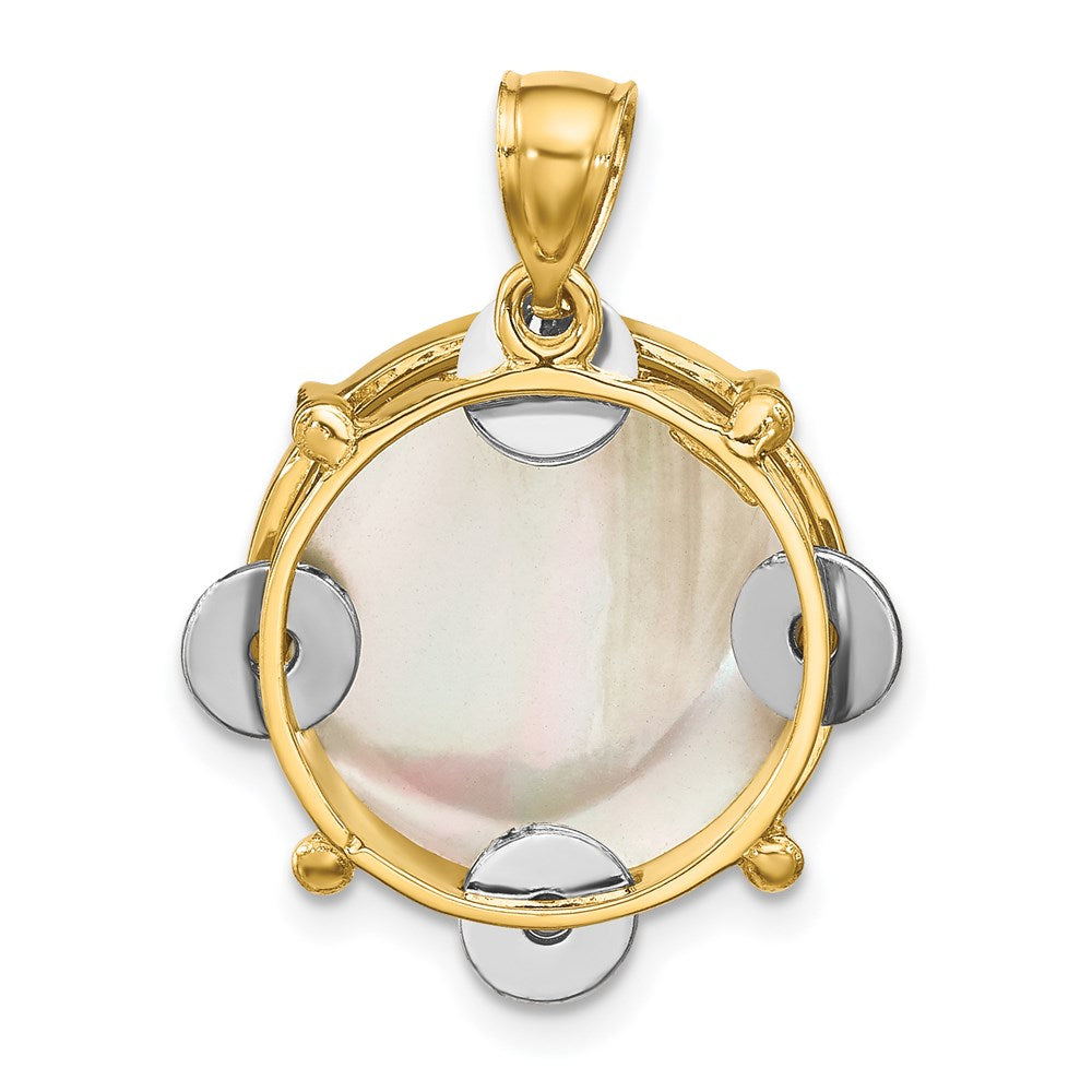 14K Two-tone 3-D Moveable Tambourine w/Mother of Pearl Charm