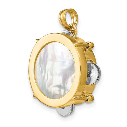 14K Two-tone 3-D Moveable Tambourine w/Mother of Pearl Charm