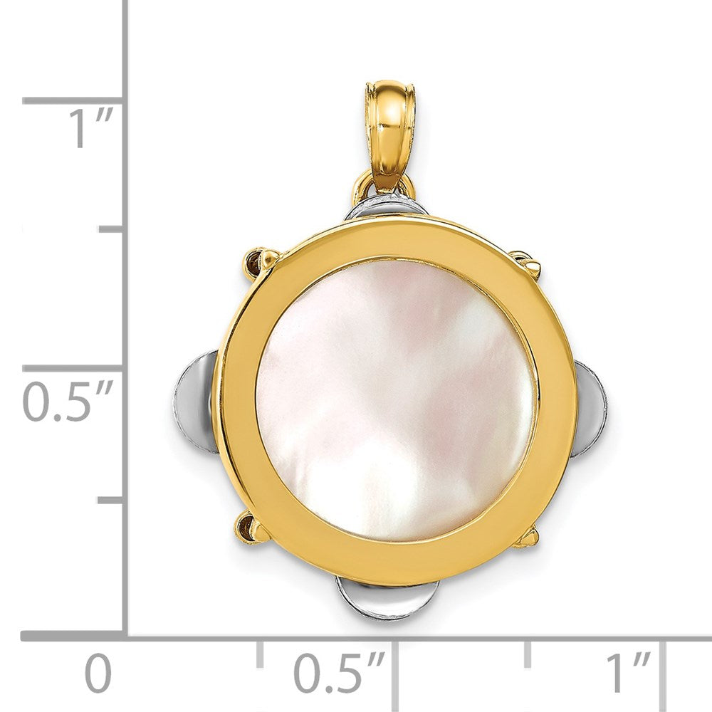 14K Two-tone 3-D Moveable Tambourine w/Mother of Pearl Charm