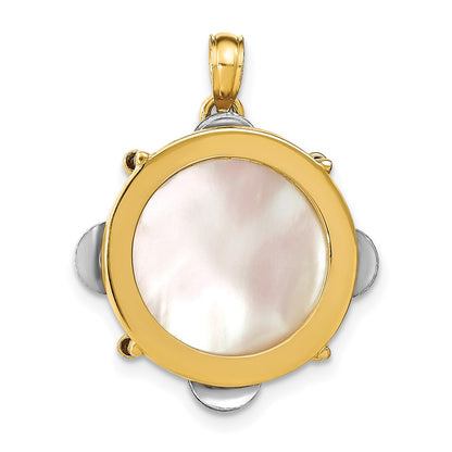 14K Two-tone 3-D Moveable Tambourine w/Mother of Pearl Charm