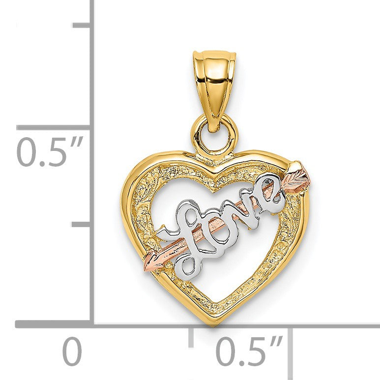 14k Yellow and Rose Gold with White Rhodium LOVE Heart with Arrow Charm