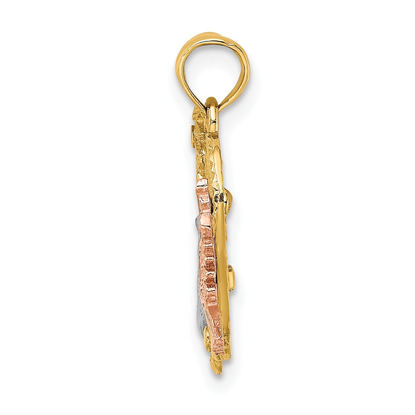 14k Yellow and Rose Gold with White Rhodium LOVE with Doves Heart Charm