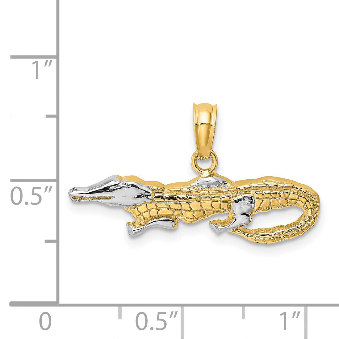 14k and White Rhodium 2-D  Alligator Charm