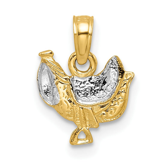 14k with White Rhodium Saddle Pendant