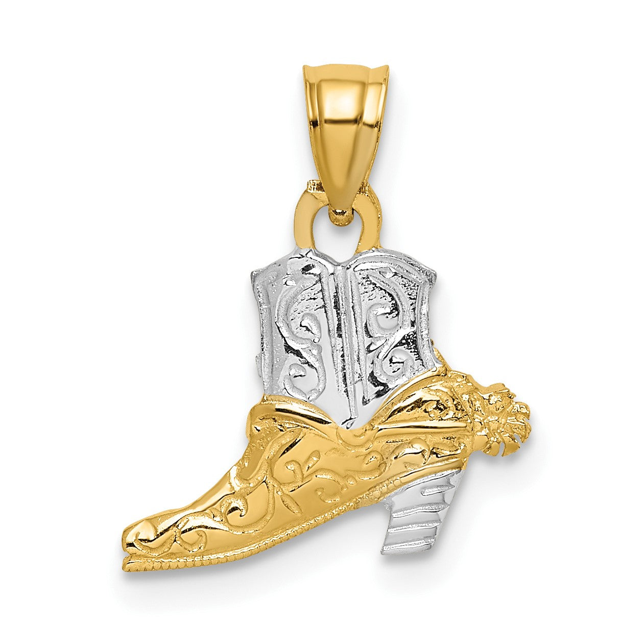 14k and White Rhodium Cowboy Boot with Spur Charm