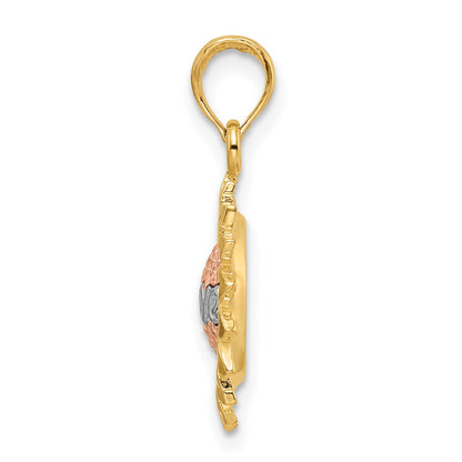 14K Tri-Color Sunflower with LOVE Pendant