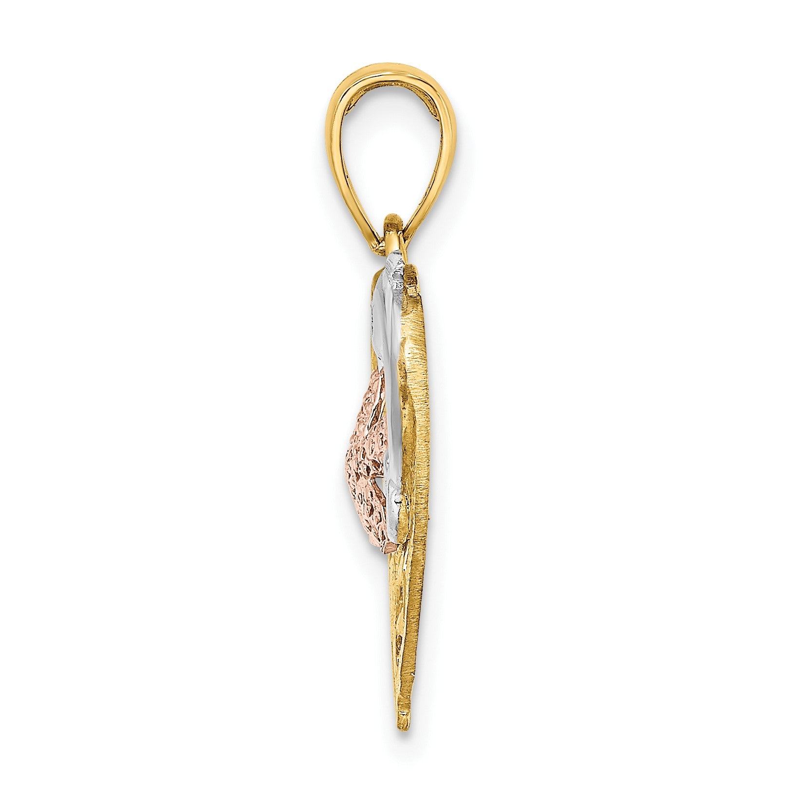 14K Two-tone with White Rhodium Dolphin and Starfish In Heart Charm