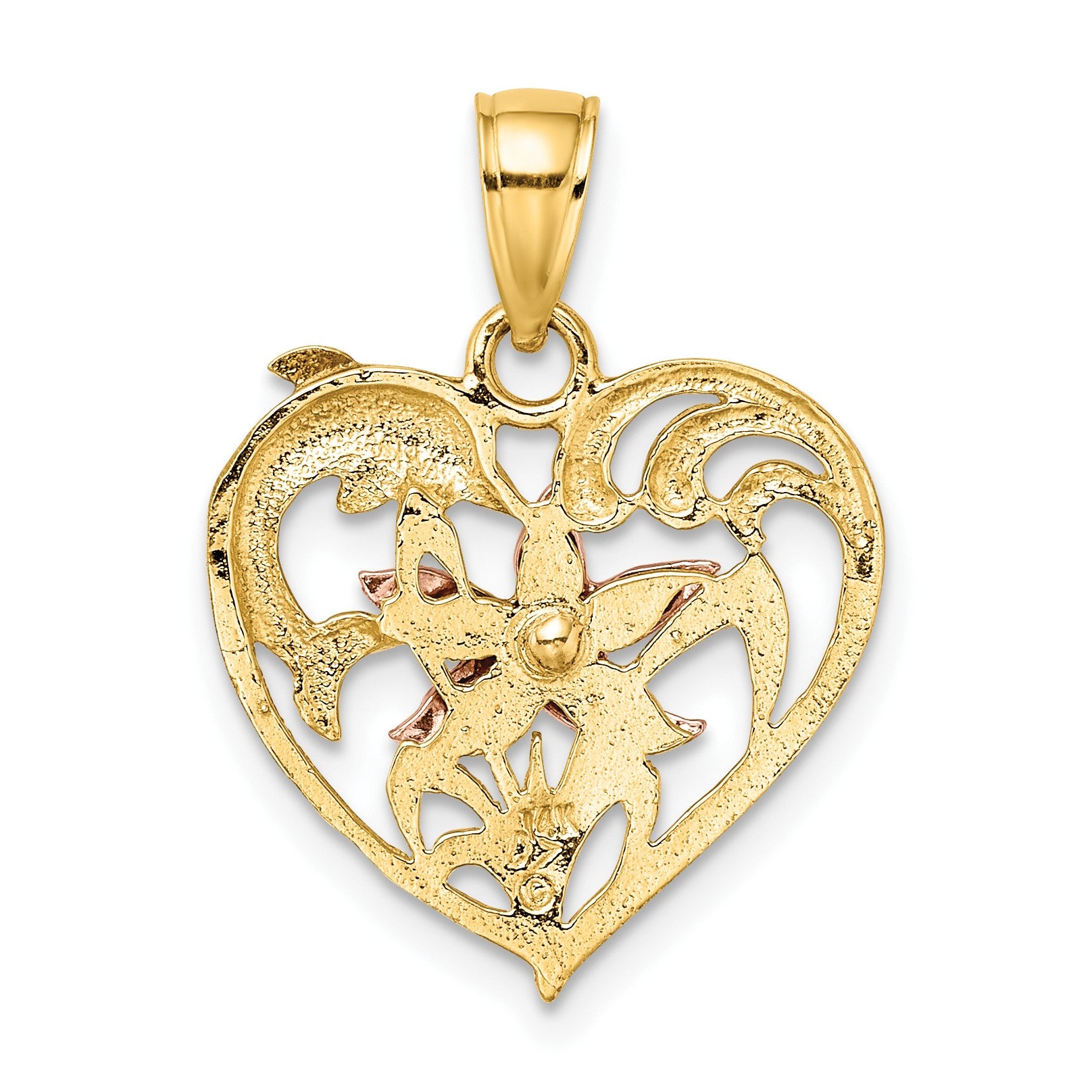 14K Two-tone with White Rhodium Dolphin and Starfish In Heart Charm