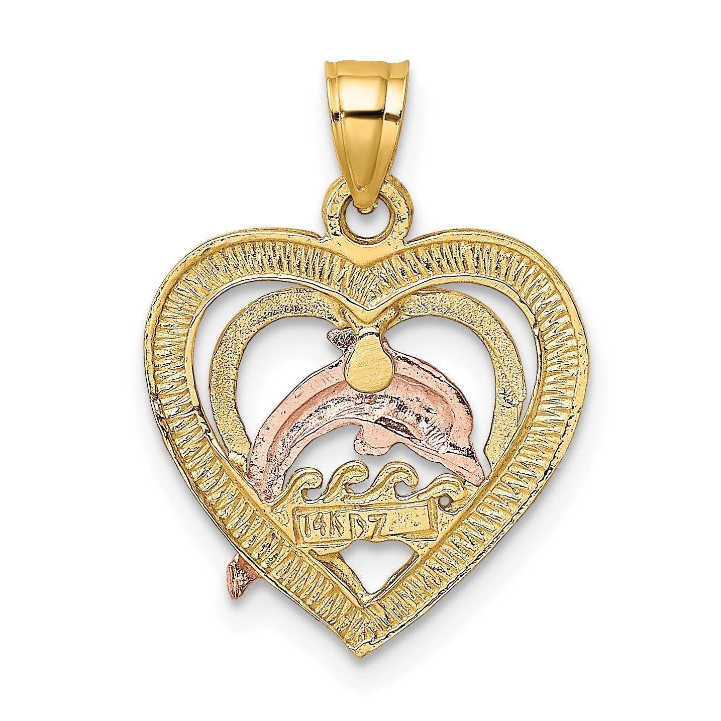 14K Two-tone with White Rhodium Dolphin In Heart Charm