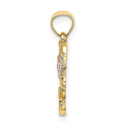 14k Two-tone with White Rhodium Flower In Heart Charm
