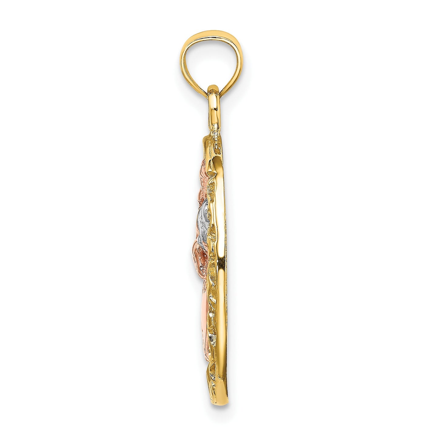 14k Two-tone with White Rhodium Mother and Baby In Oval Frame Charm