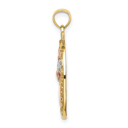 14k Two-tone with White Rhodium Mother and Baby In Oval Frame Charm