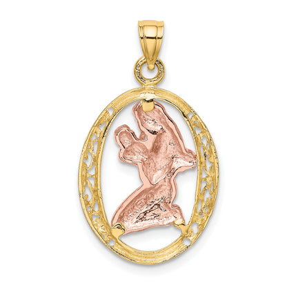14k Two-tone with White Rhodium Mother and Baby In Oval Frame Charm
