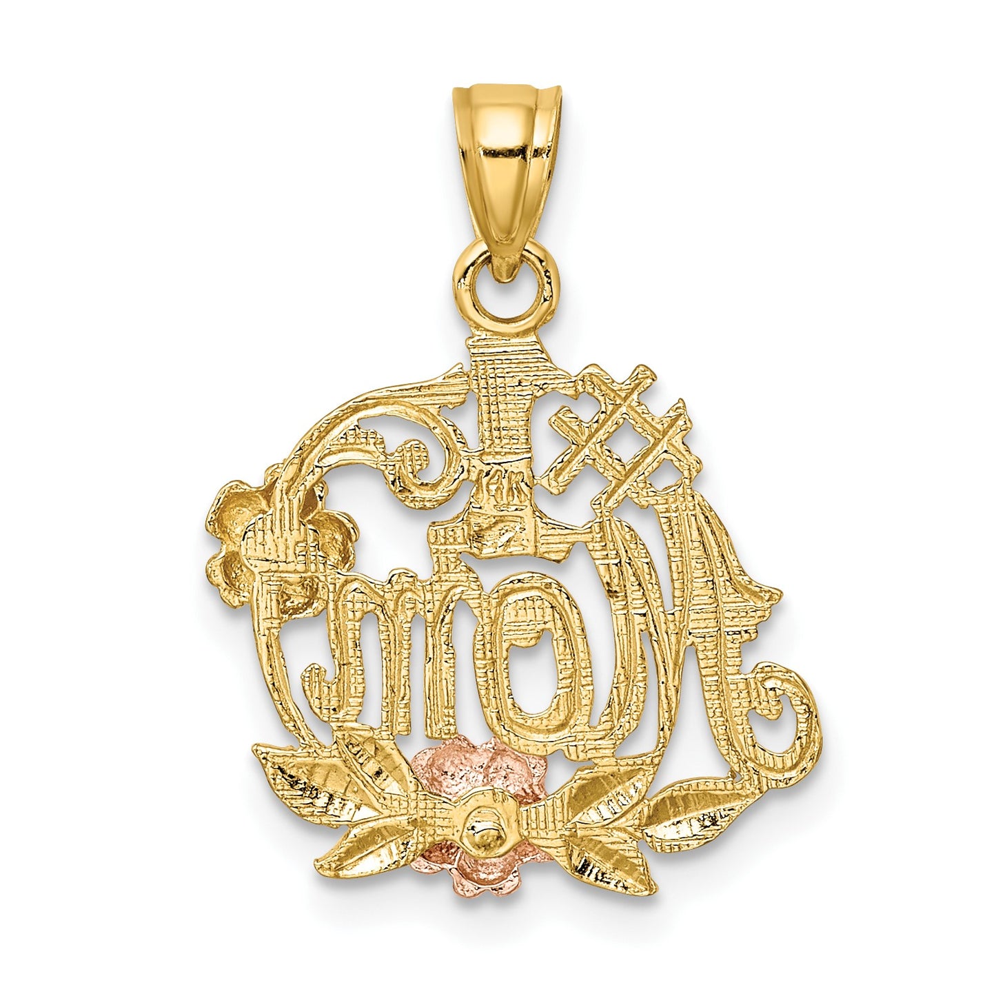 14k Two-tone with White Rhodium #1 MOM with Flower Charm