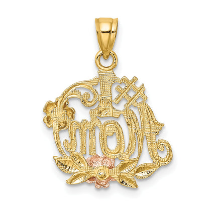 14k Two-tone with White Rhodium #1 MOM with Flower Charm