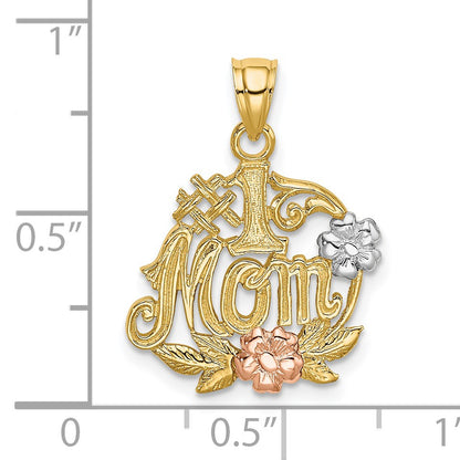 14k Two-tone with White Rhodium #1 MOM with Flower Charm