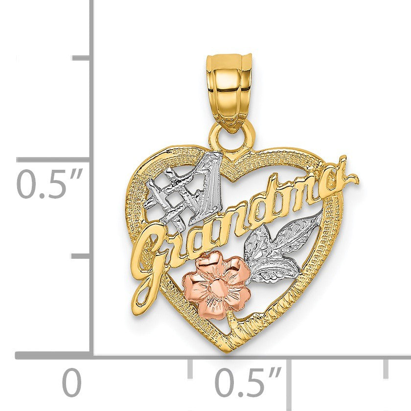 14k Two-tone with White Rhodium #1 GRANDMA In Heart Charm