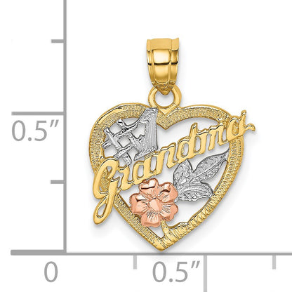 14k Two-tone with White Rhodium #1 GRANDMA In Heart Charm