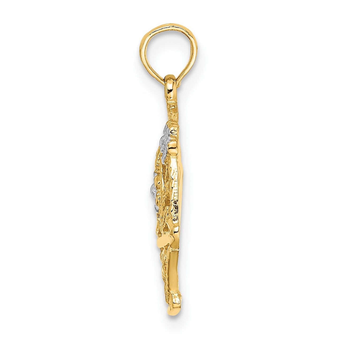 14k Two-Tone with White Rhodium Flower Basket with I LOVE YOU Charm