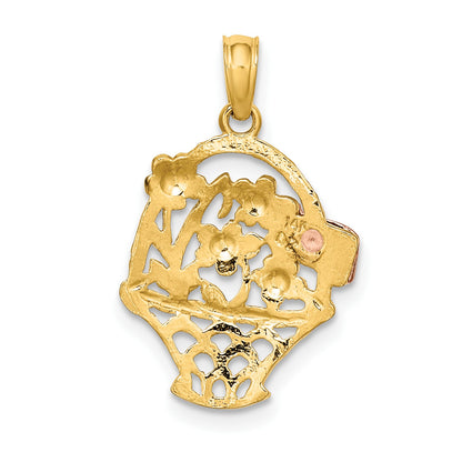 14k Two-Tone with White Rhodium Flower Basket with I LOVE YOU Charm