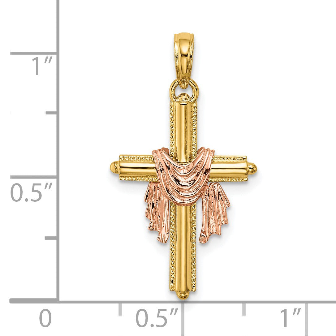 14K Two-Tone Cross with Drape Charm