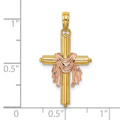 14K Two-Tone Cross with Drape Charm