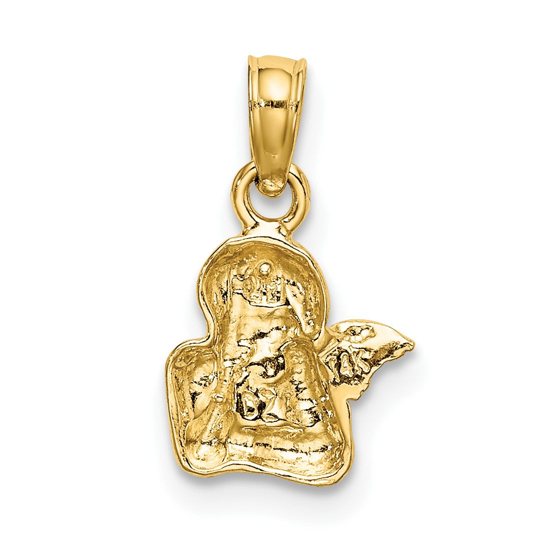 14K Angel Resting On Elbow with White Rhodium Wing Charm