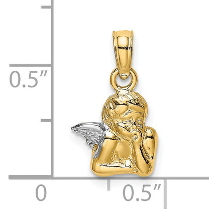 14K Angel Resting On Elbow with White Rhodium Wing Charm