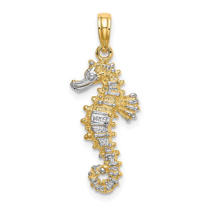 14K with White Rhodium 3-D Seahorse Charm