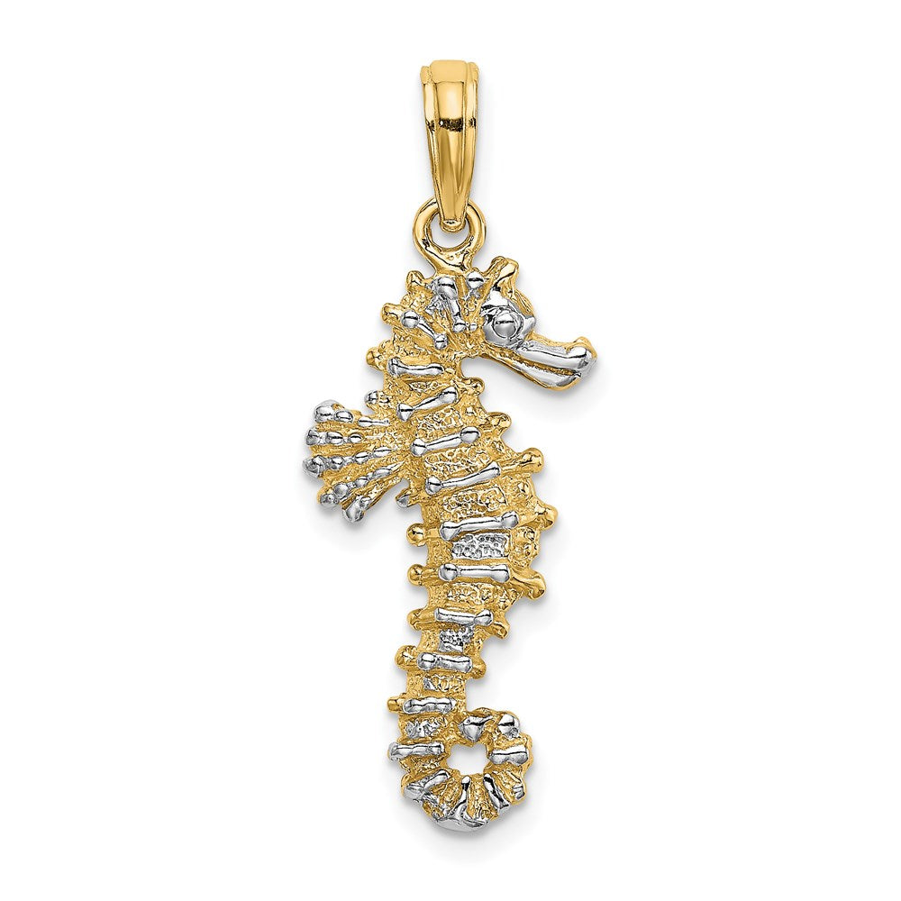 14K with White Rhodium 3-D Seahorse Charm