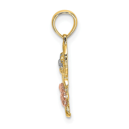 14k Two-tone with White Rhodium Flowers Charm