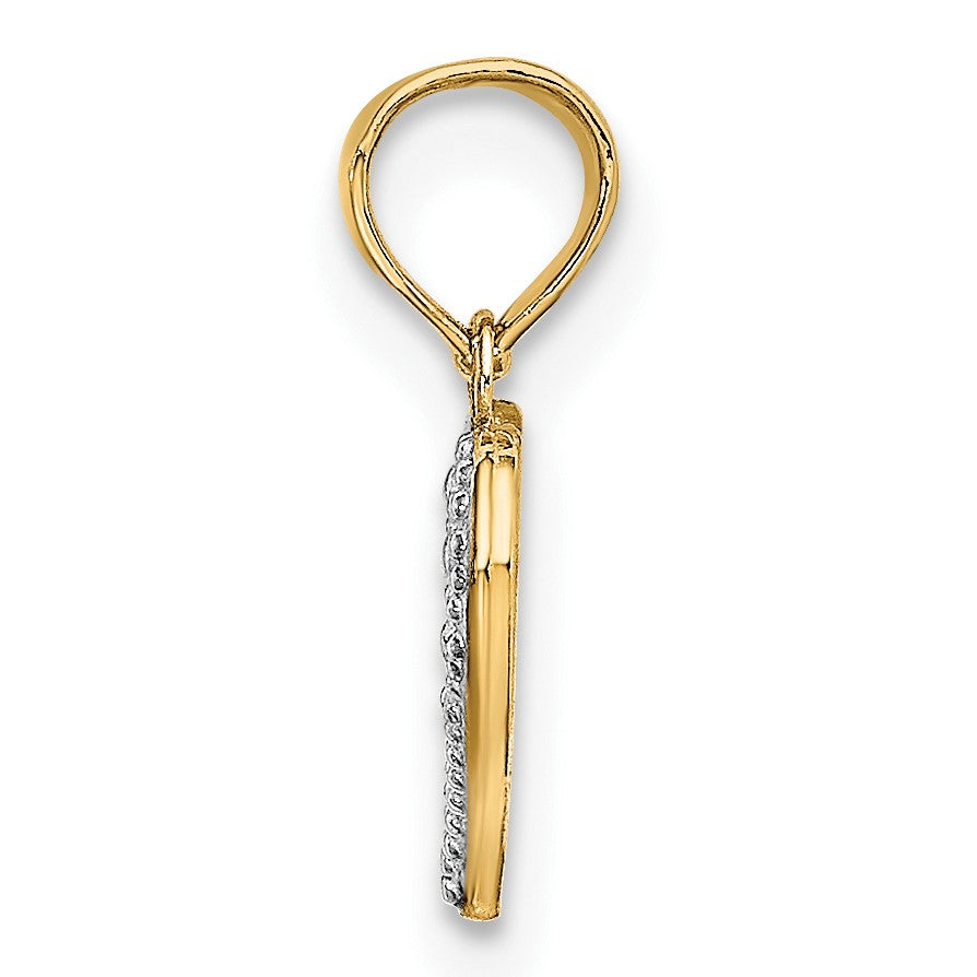 14k with White Rhodium Textured Mini Heart Charm