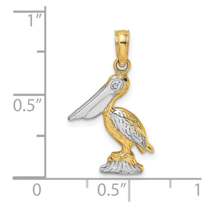 14K with White Rhodium 3-D Small Standing Pelican Charm