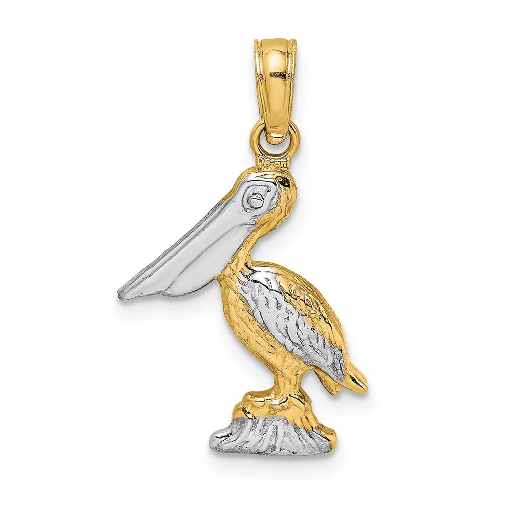 14K with White Rhodium 3-D Small Standing Pelican Charm