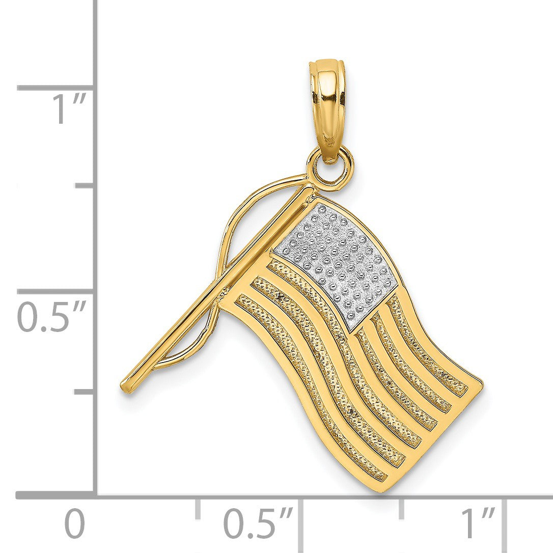 14k and White Rhodium American Flag Charm