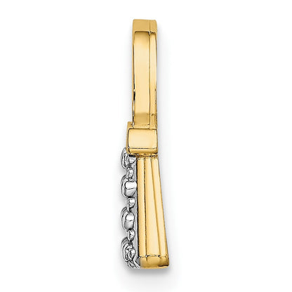 14K and White Rhodium Textured and Polished Purse Chain Slide