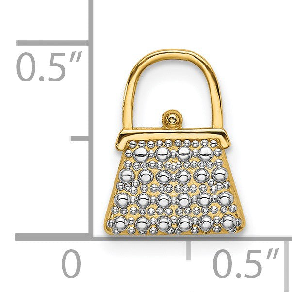 14K and White Rhodium Textured and Polished Purse Chain Slide