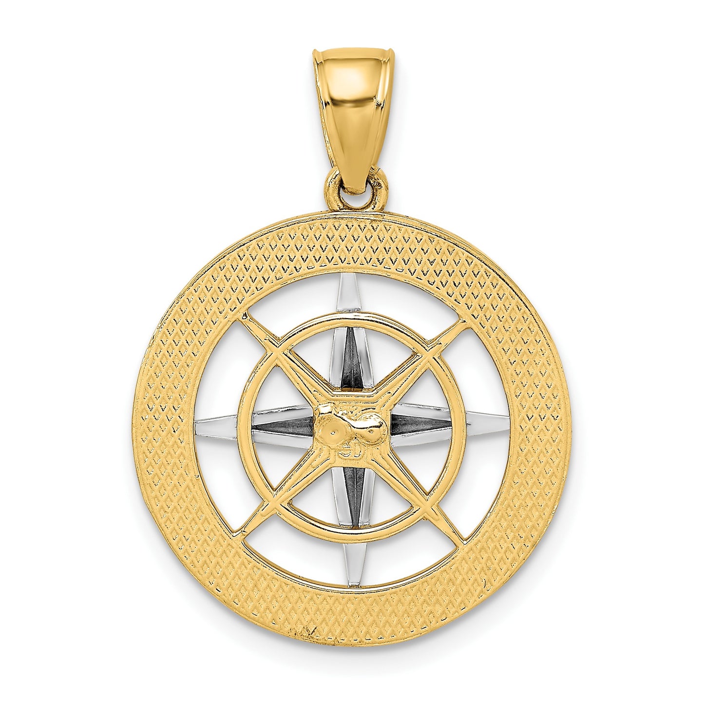 14K Nautical Compass with White Gold Needle Charm