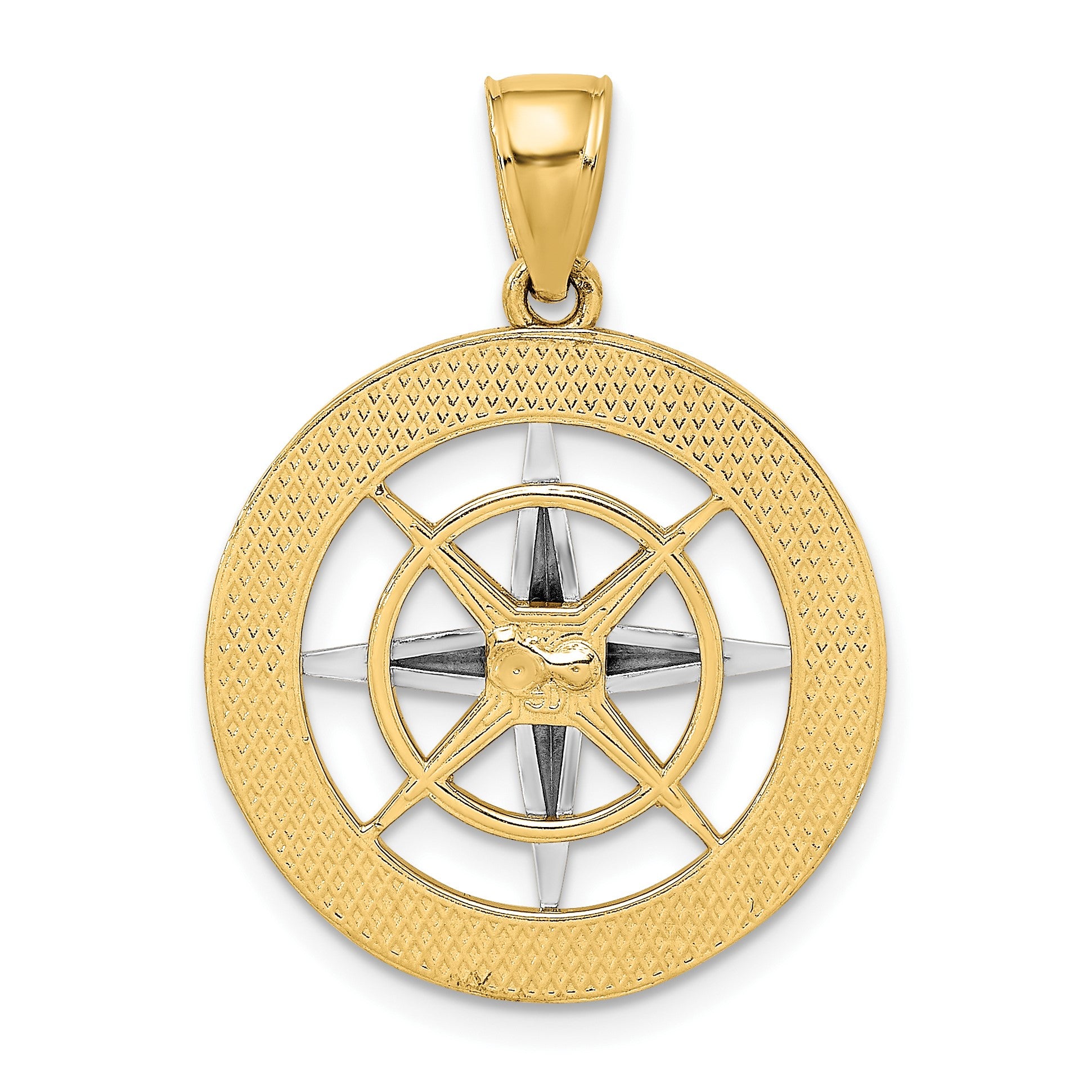 14K Nautical Compass with White Gold Needle Charm
