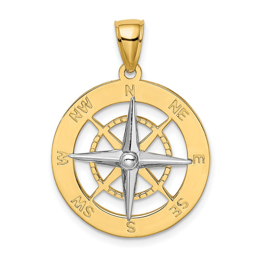 14K Nautical Compass with White Gold Needle Charm