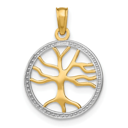 14k and White Rhodium Tree of Life in Round Frame Charm