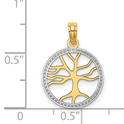 14k and White Rhodium Tree of Life in Round Frame Charm