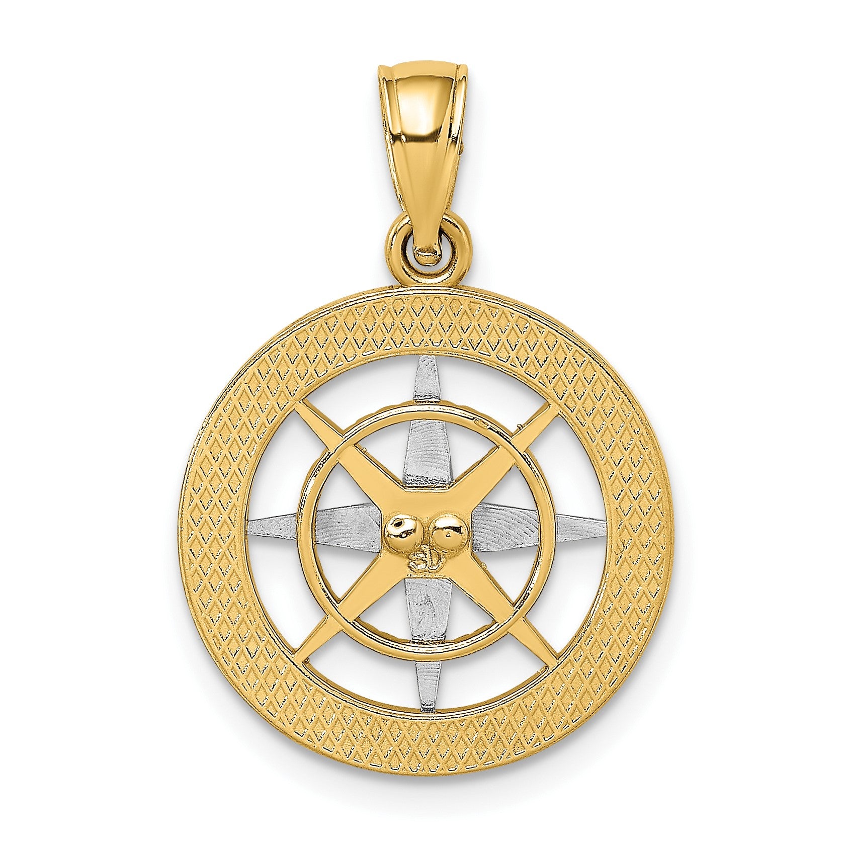 14K Nautical Compass with White Gold Needle Charm