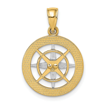 14K Nautical Compass with White Gold Needle Charm