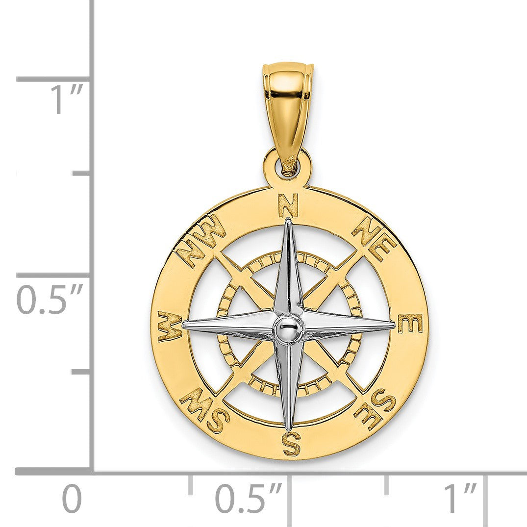 14K Nautical Compass with White Gold Needle Charm