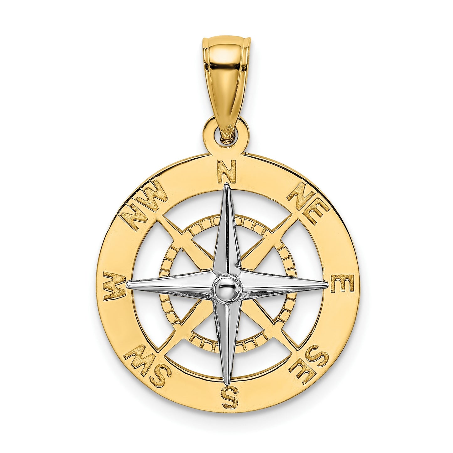 14K Nautical Compass with White Gold Needle Charm