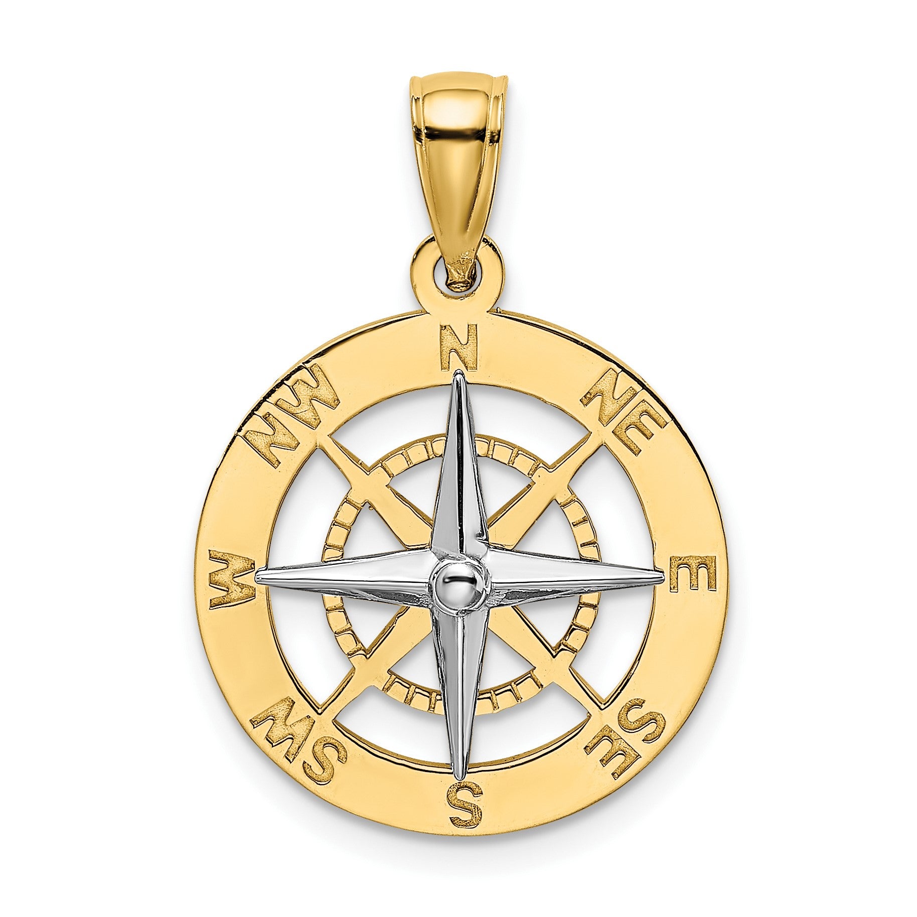 14K Nautical Compass with White Gold Needle Charm